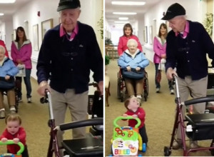 SNIMAK KOJI ĆE OTOPITI I NAJTVRĐE SRCE: Pradeda i praunuk zajedno uče da koriste hodalice, njihov pogled pun ljubavi raznežio je javnost (VIDEO)