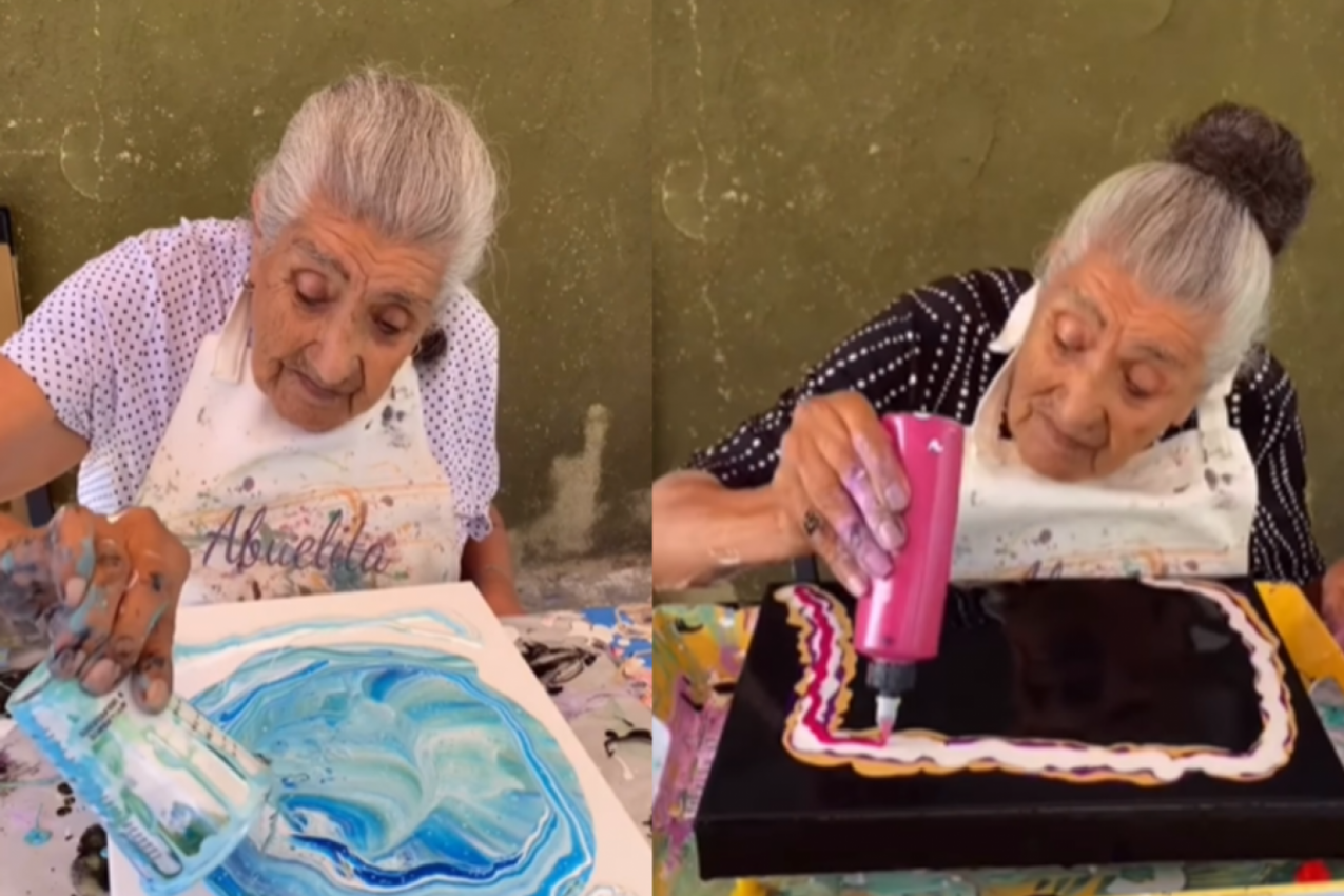NIKADA NIJE KASNO ZA UMETNOST: Baka od 93 godine stvara čudesne slike uz pomoć čaše i konca! (VIDEO)