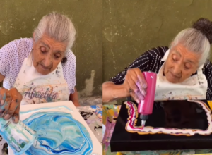 NIKADA NIJE KASNO ZA UMETNOST: Baka od 93 godine stvara čudesne slike uz pomoć čaše i konca! (VIDEO)