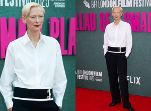 Tilda Svinton pokazala kako se sa stilom nosi crno-bela kombinacija na  69. BFI Londonskom filmskom festivalu